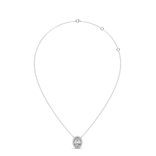Oval Halo Round Diamond Pendant Necklace
