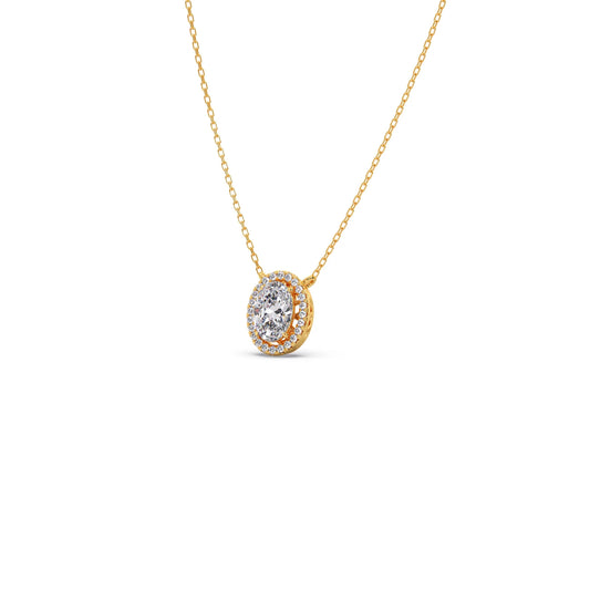 Oval Halo Round Diamond Pendant Necklace