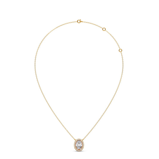 Oval Halo Round Diamond Pendant Necklace