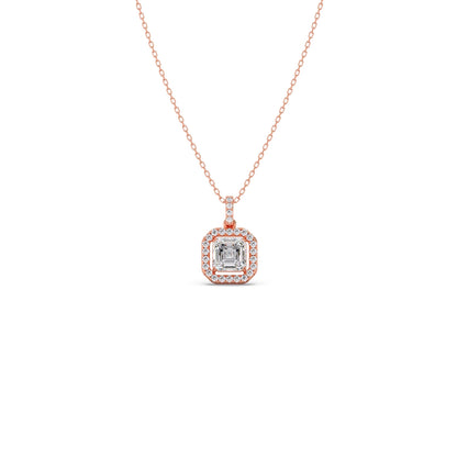 Emerald Halo Round Diamond Pendant Necklace