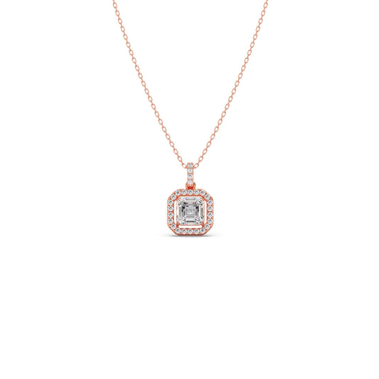 Emerald Halo Round Diamond Pendant Necklace