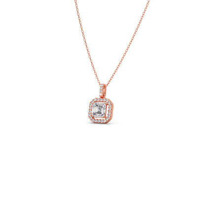 Emerald Halo Round Diamond Pendant Necklace