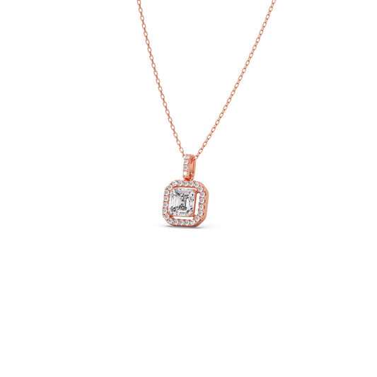 Emerald Halo Round Diamond Pendant Necklace