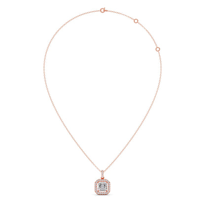 Emerald Halo Round Diamond Pendant Necklace