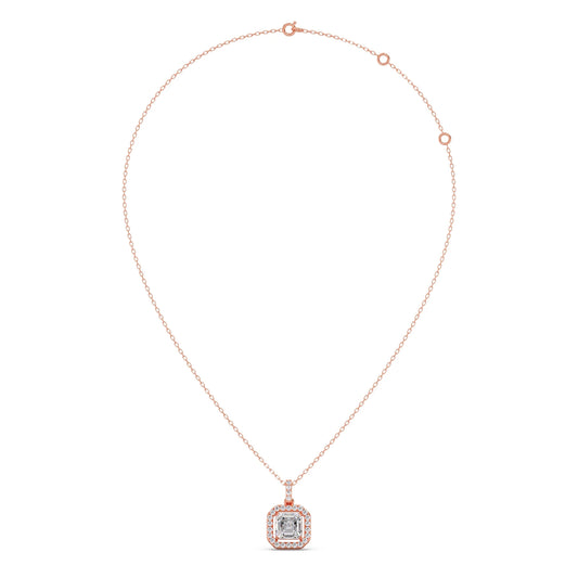 Emerald Halo Round Diamond Pendant Necklace