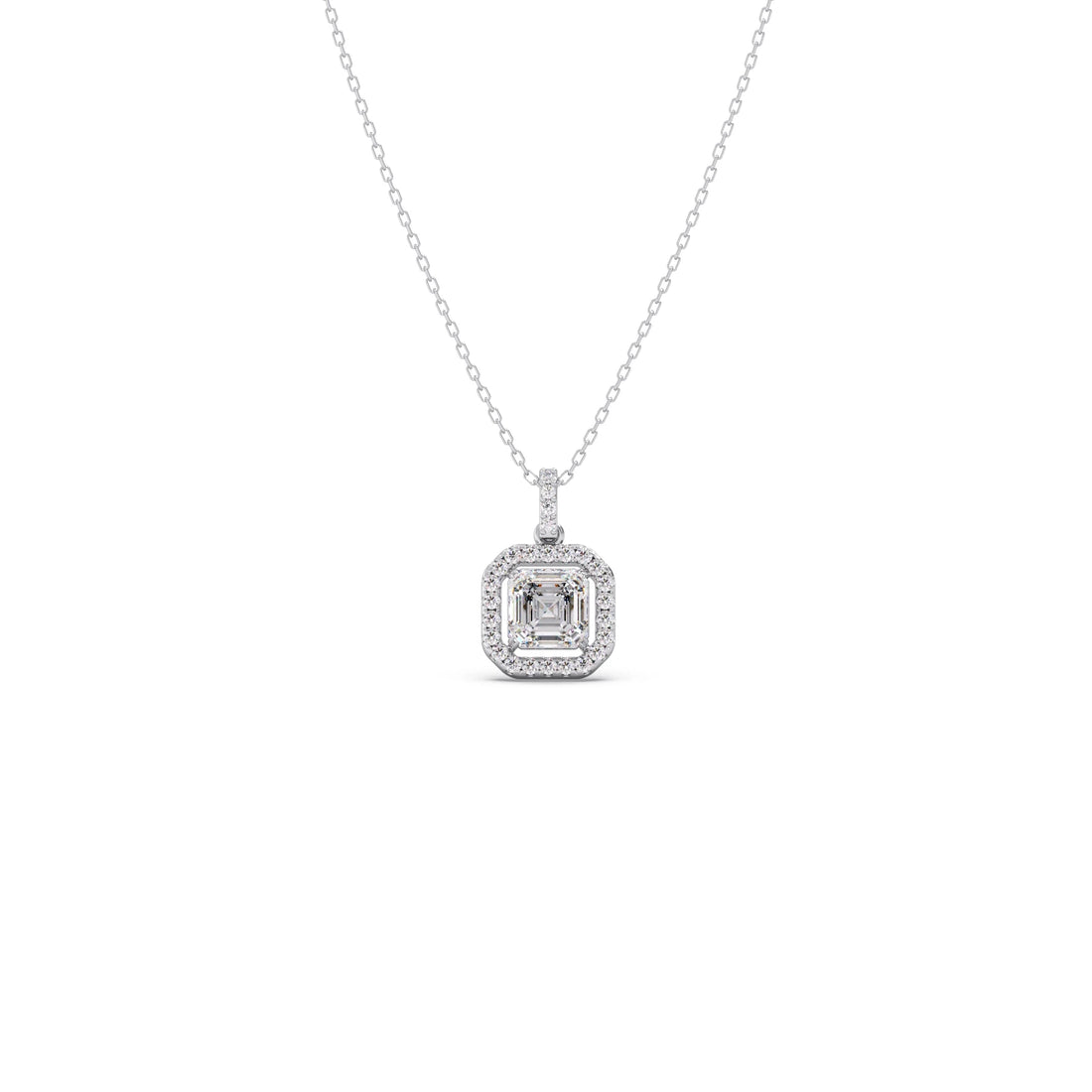 Emerald Halo Round Diamond Pendant Necklace