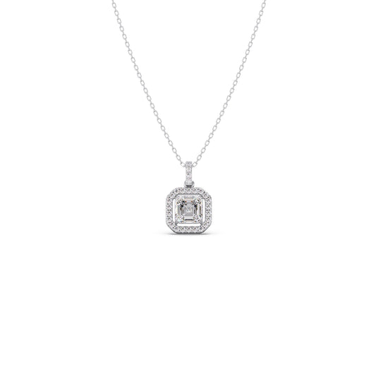 Emerald Halo Round Diamond Pendant Necklace