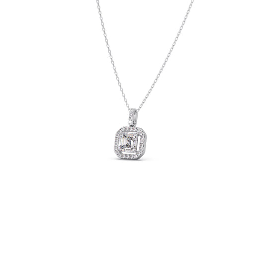 Emerald Halo Round Diamond Pendant Necklace