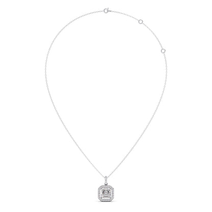 Emerald Halo Round Diamond Pendant Necklace