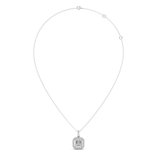 Emerald Halo Round Diamond Pendant Necklace