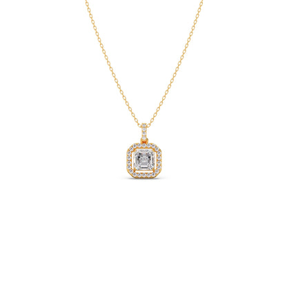 Emerald Halo Round Diamond Pendant Necklace
