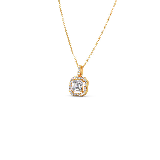 Emerald Halo Round Diamond Pendant Necklace