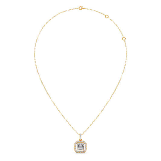 Emerald Halo Round Diamond Pendant Necklace