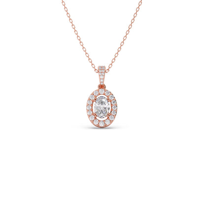 Oval-Cut Halo Diamond Pendant Necklace