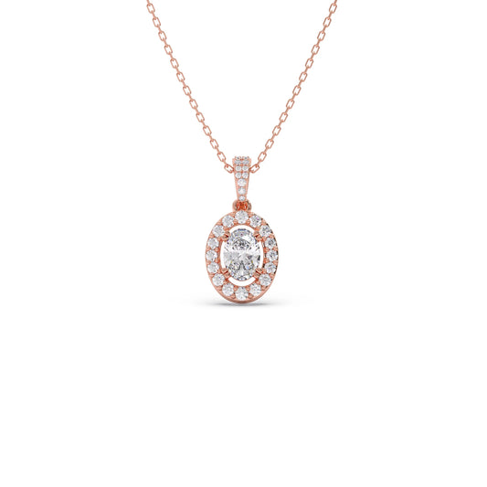Oval-Cut Halo Diamond Pendant Necklace