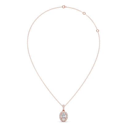 Oval-Cut Halo Diamond Pendant Necklace