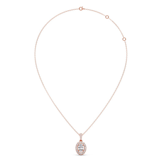 Oval-Cut Halo Diamond Pendant Necklace