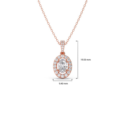 Oval-Cut Halo Diamond Pendant Necklace