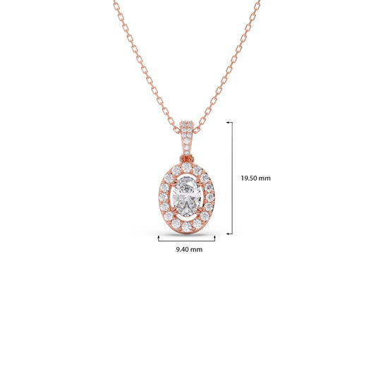 Oval-Cut Halo Diamond Pendant Necklace