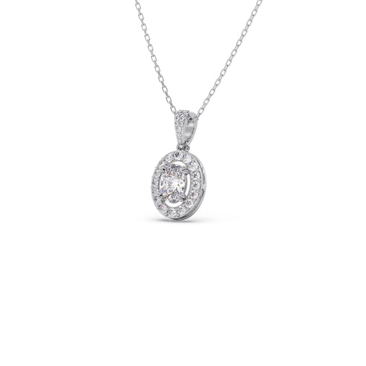 Oval-Cut Halo Diamond Pendant Necklace