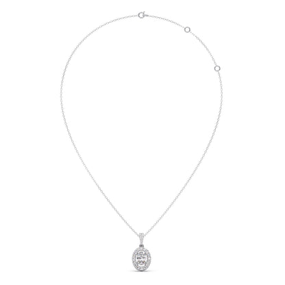 Oval-Cut Halo Diamond Pendant Necklace