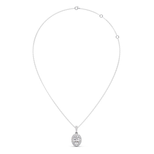 Oval-Cut Halo Diamond Pendant Necklace