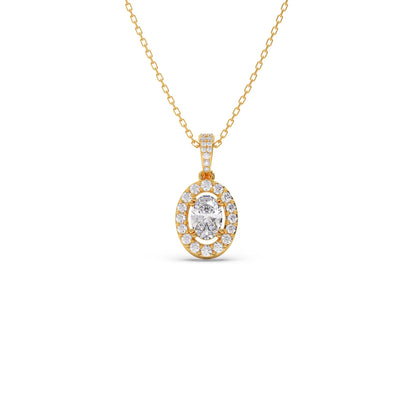 Oval-Cut Halo Diamond Pendant Necklace