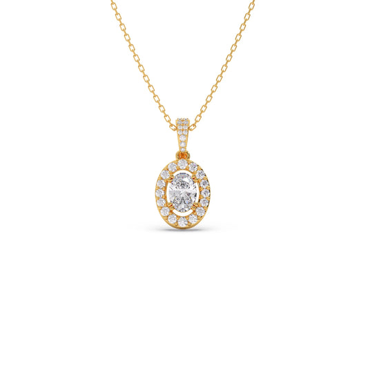 Oval-Cut Halo Diamond Pendant Necklace