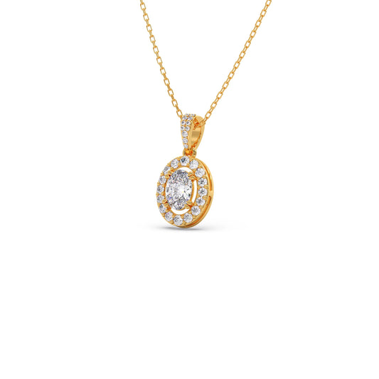 Oval-Cut Halo Diamond Pendant Necklace