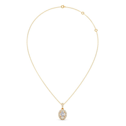 Oval-Cut Halo Diamond Pendant Necklace