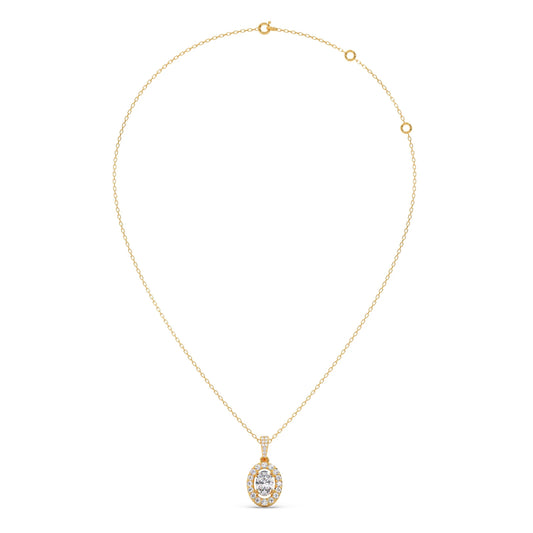 Oval-Cut Halo Diamond Pendant Necklace