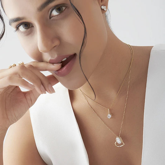 Oval Diamond Heart Pendant Necklace