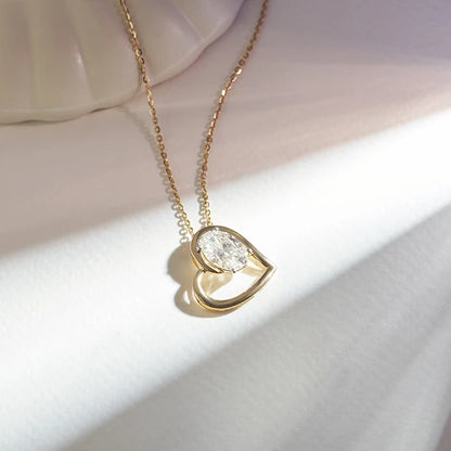 Oval Diamond Heart Pendant Necklace