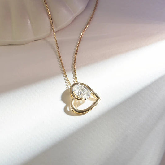 Oval Diamond Heart Pendant Necklace