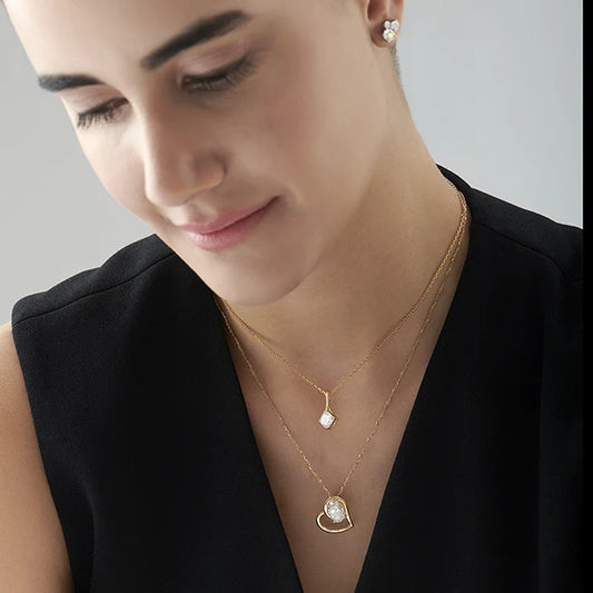 Oval Diamond Heart Pendant Necklace