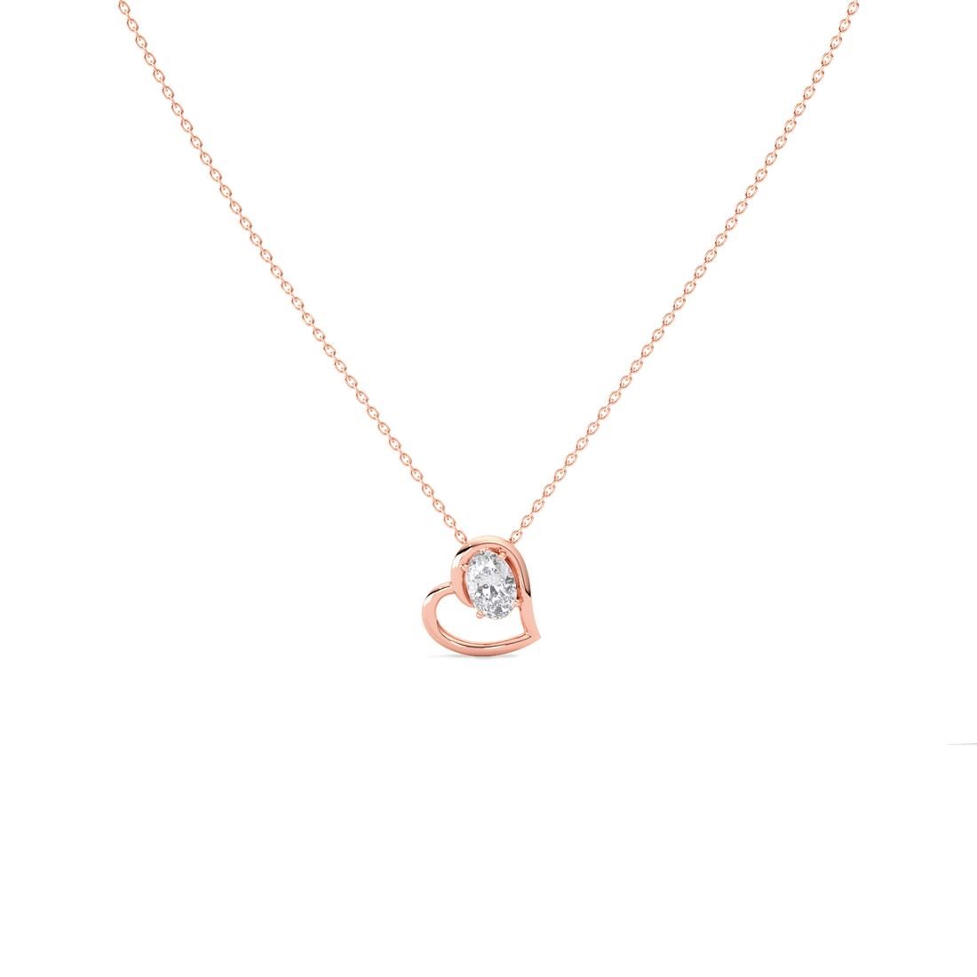 Oval Diamond Heart Pendant Necklace