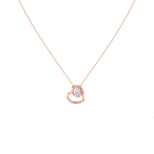 Oval Diamond Heart Pendant Necklace