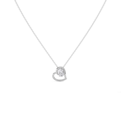 Oval Diamond Heart Pendant Necklace