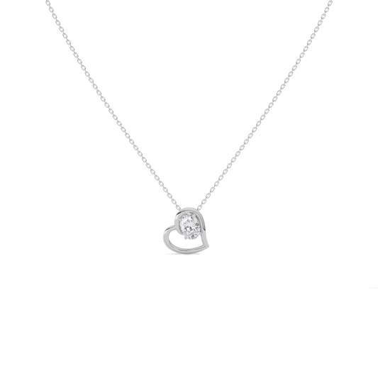 Oval Diamond Heart Pendant Necklace