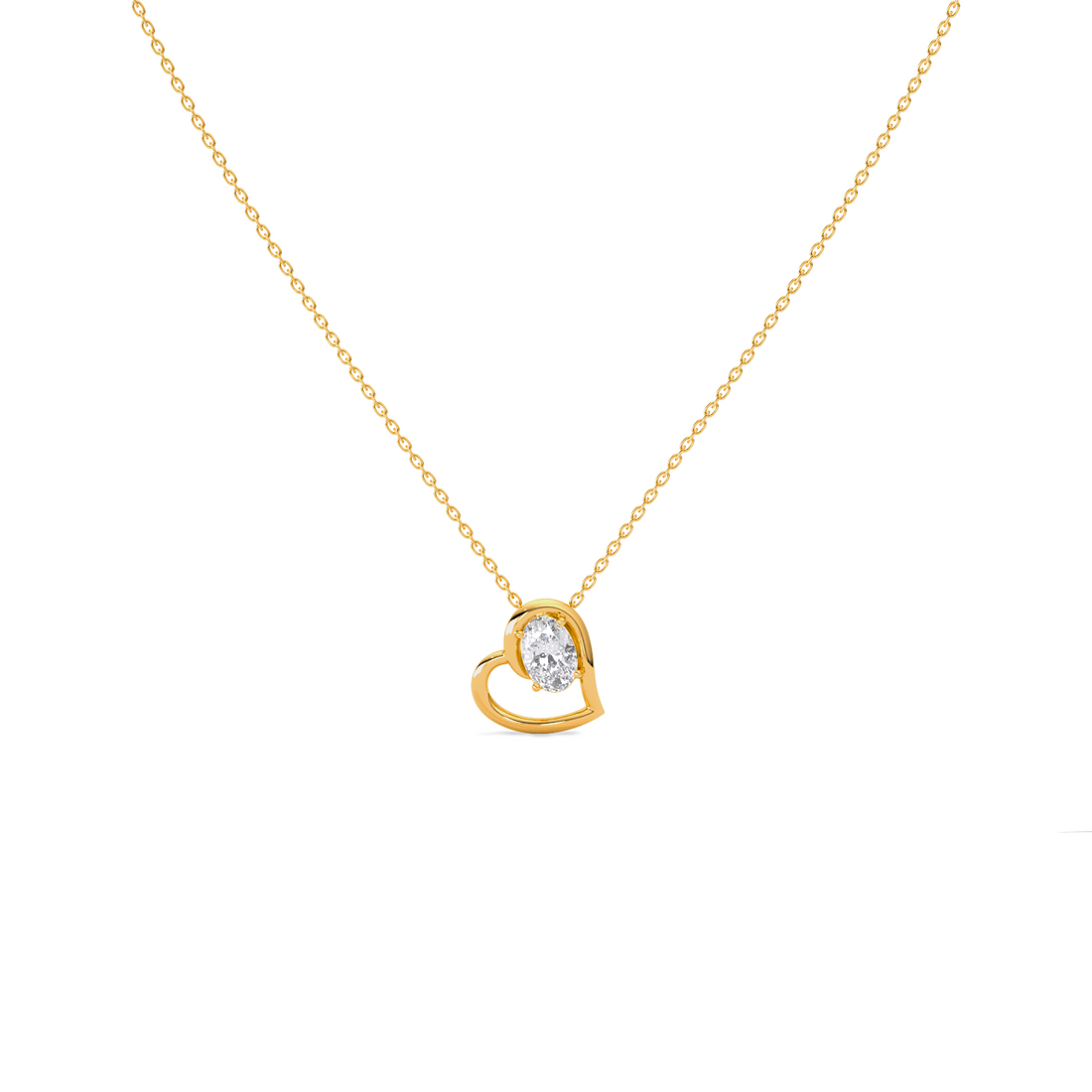Oval Diamond Heart Pendant Necklace