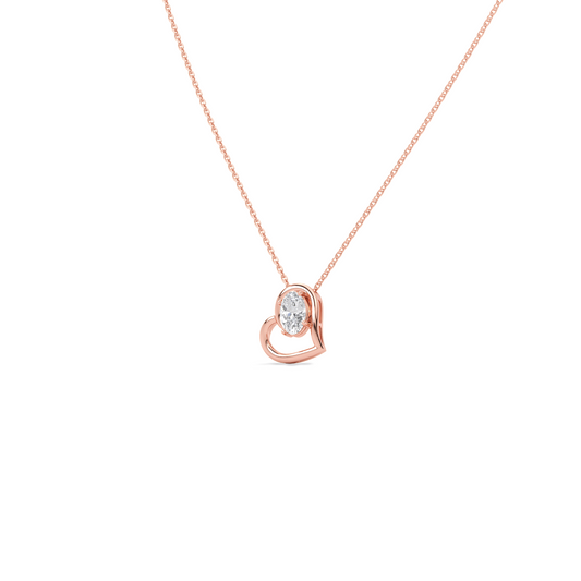 Oval Diamond Heart Pendant Necklace