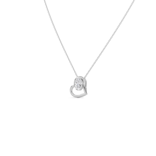 Oval Diamond Heart Pendant Necklace