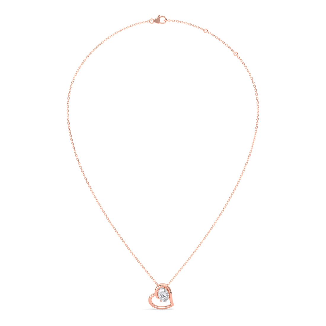 Oval Diamond Heart Pendant Necklace