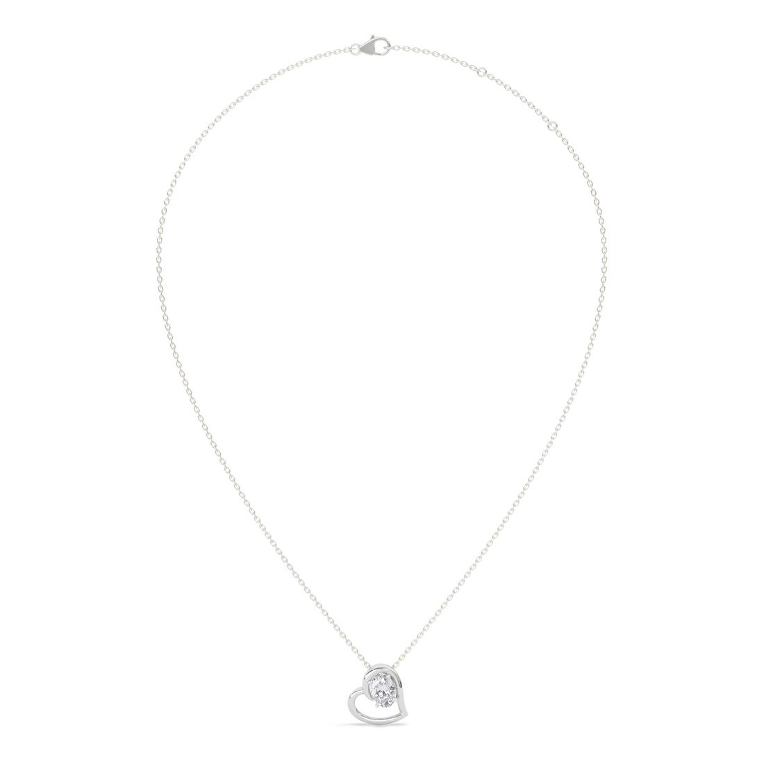Oval Diamond Heart Pendant Necklace