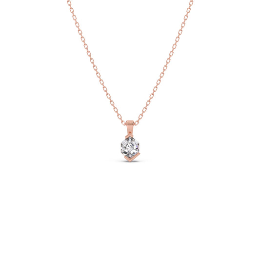 Half Bezel Set Tenz Hexa Cut Solitaire Pendant Necklace