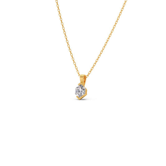 Half Bezel Set Tenz Hexa Cut Solitaire Pendant Necklace