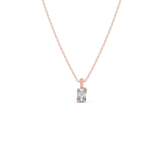 Half Bezel Set Frost Emerald Cut Solitaire Pendant Necklace