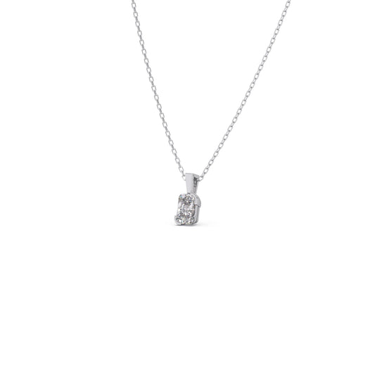 Half Bezel Set Frost Emerald Cut Solitaire Pendant Necklace