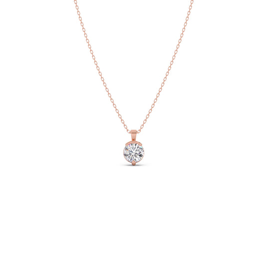 Half Bezel & Claw Prong Set Luminous Round Shape Solitaire Pendant Necklace