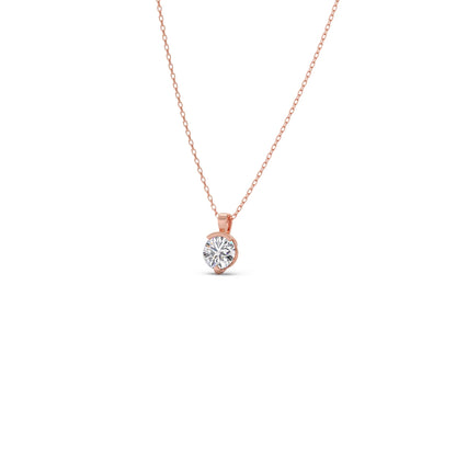 Half Bezel & Claw Prong Set Luminous Round Shape Solitaire Pendant Necklace